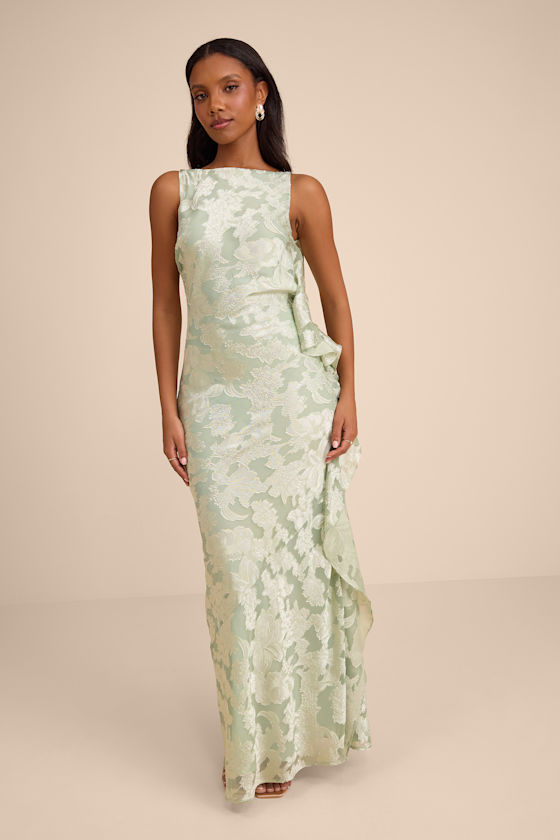Image of Narelle Sage Floral Burnout Ruffled Maxi Dress