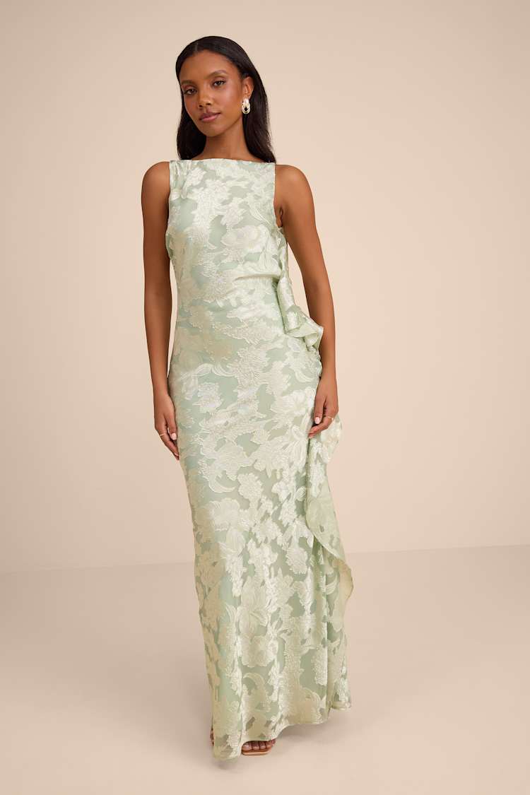Narelle Sage Floral Burnout Ruffled Maxi Dress