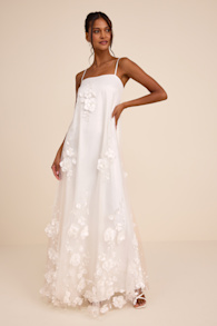 Allie White Floral Applique Shift Maxi Dress 1