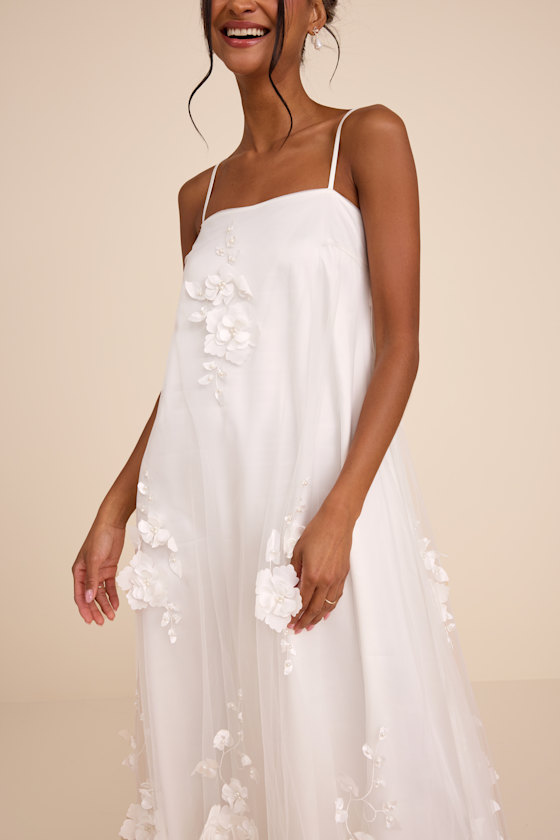 Allie White Floral Applique Shift Maxi Dress 2