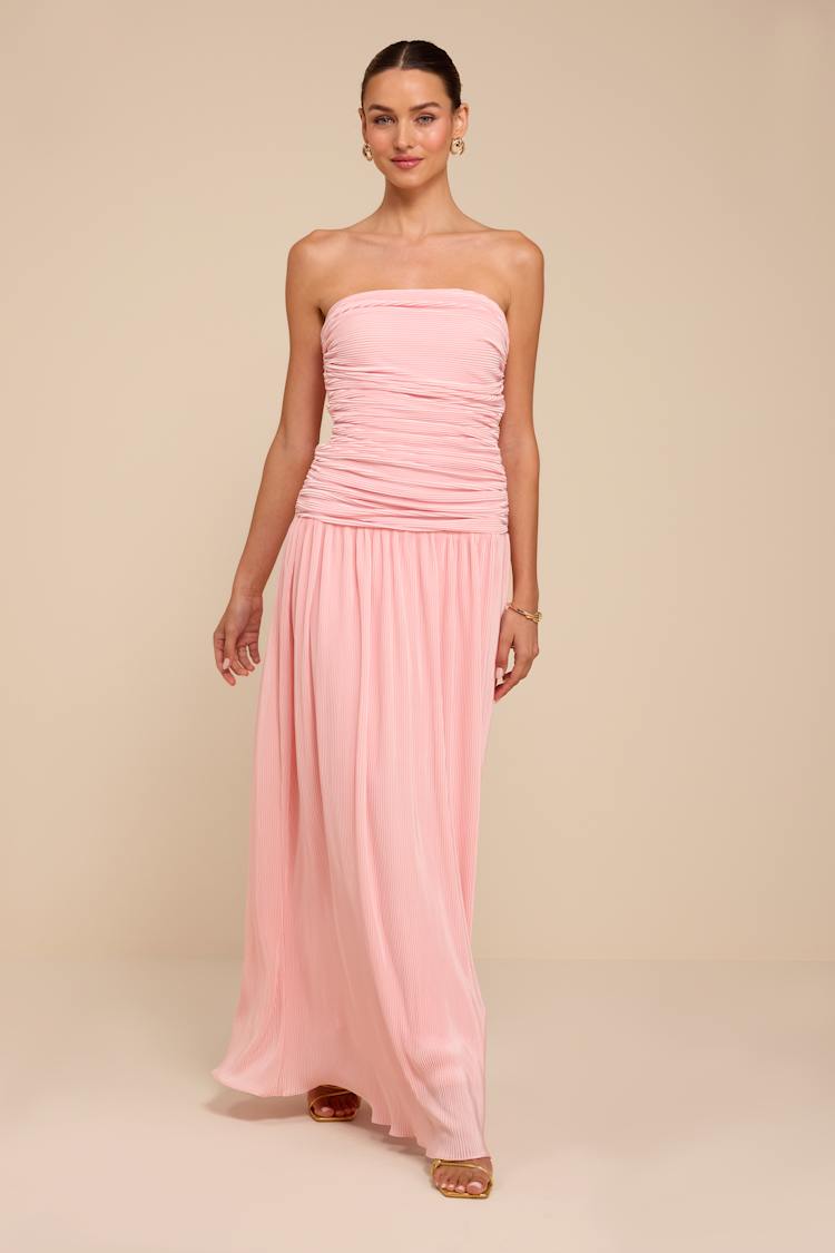 light pink drop waist maxi dress Hadley | Light-Pink Boat-Neck Maxi Dress With Drop-Waist