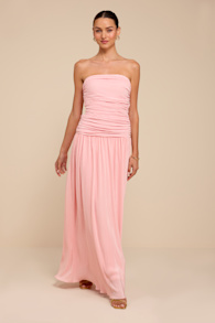 Reeva Light Pink Plisse Drop Waist Maxi Dress 1