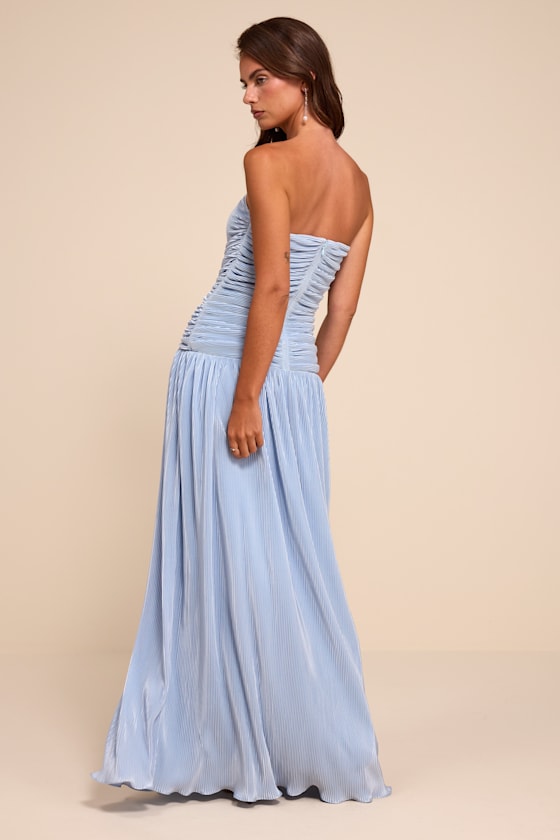 Reeva Light Blue Plisse Drop Waist Maxi Dress - thumbnail 3