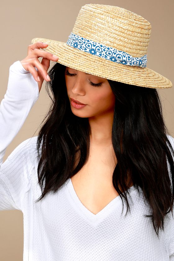 Sicily Blue and Beige Straw Hat 1