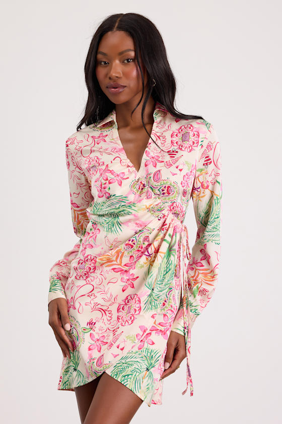Darine Ivory Multi Boho Print Wrap Mini Dress 1