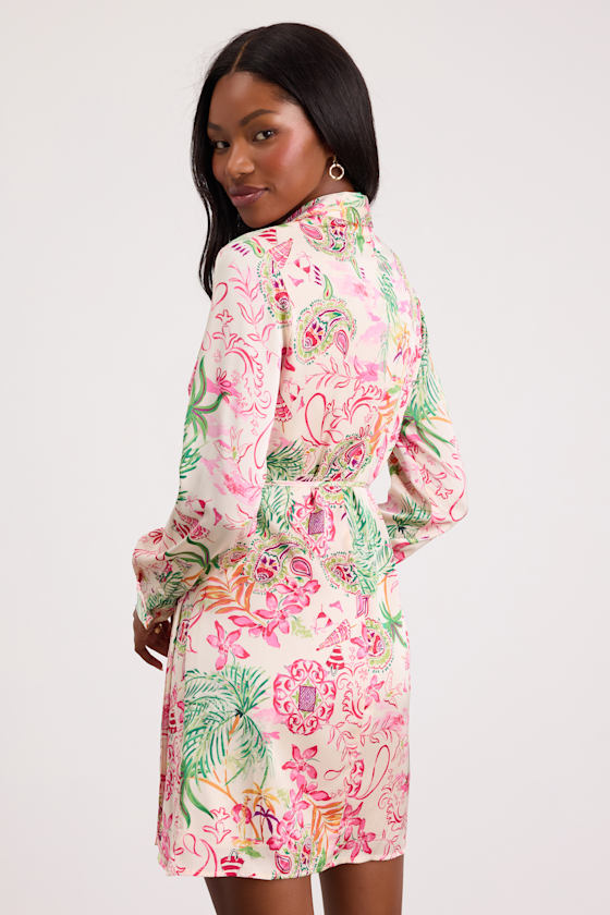 Darine Ivory Multi Boho Print Wrap Mini Dress 2