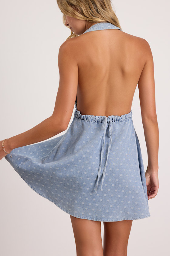 Neese Light Wash Polka Dot Denim Mini Dress 3