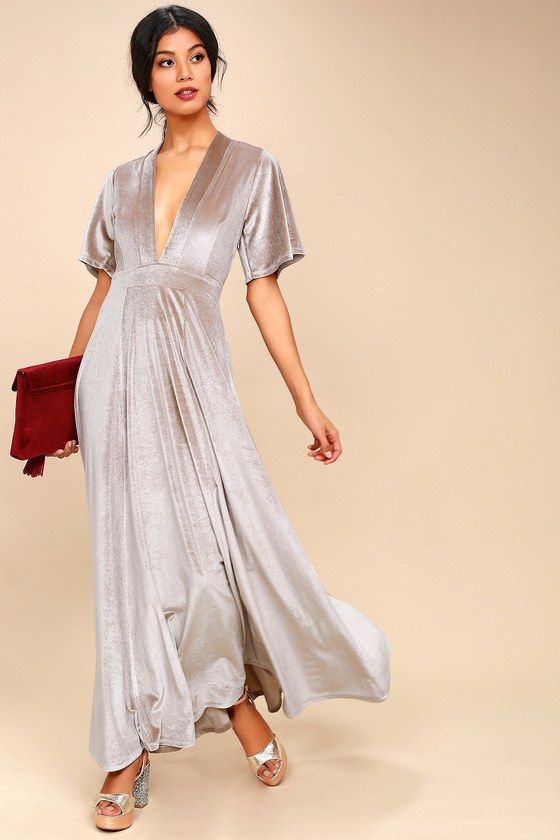 On the Road Temptress Dress - Taupe Velvet Maxi Dress - Lulus