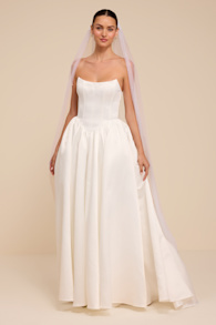 Jade White Satin Bustier Lace-Up Maxi Dress 1