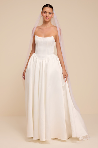 Jade White Satin Bustier Lace-Up Maxi Dress 1
