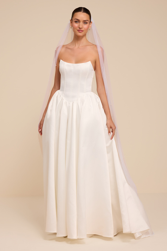Jade White Satin Bustier Lace-Up Maxi Dress 1