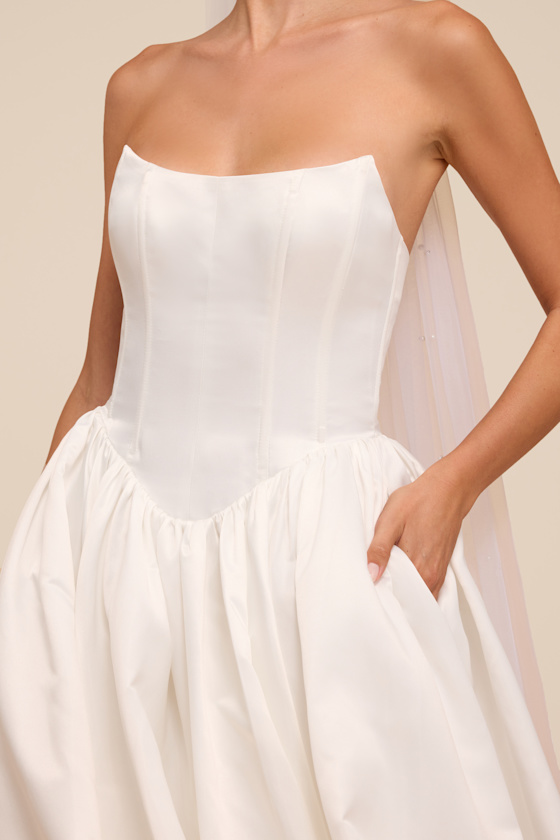 Jade White Satin Bustier Lace-Up Maxi Dress 2