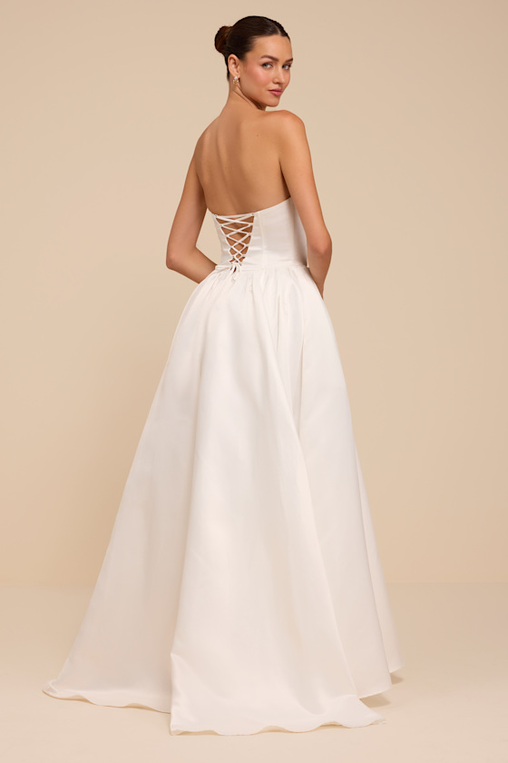 Jade White Satin Bustier Lace-Up Maxi Dress 3
