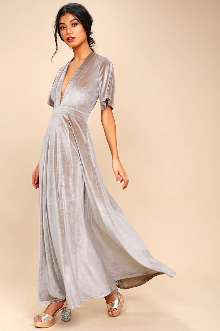 On the Road Temptress Dress - Taupe Velvet Maxi Dress - Lulus