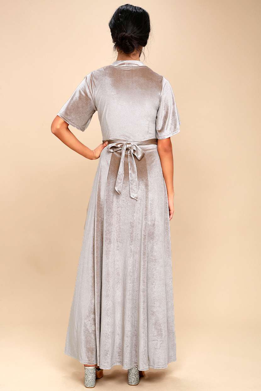 On the Road Temptress Dress - Taupe Velvet Maxi Dress - Lulus