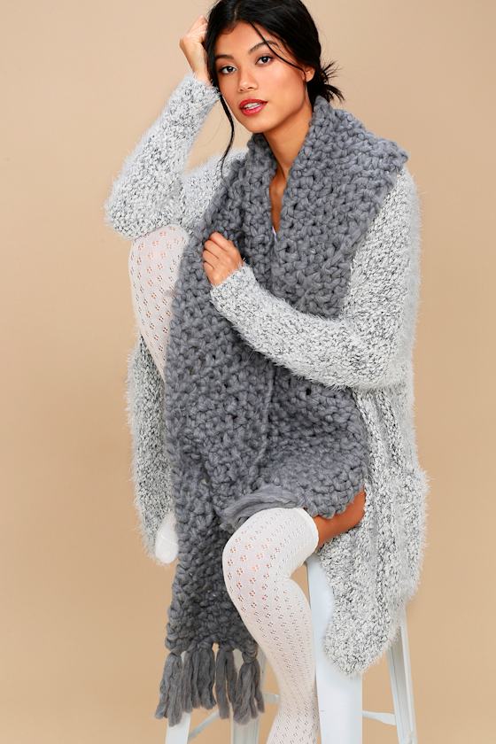 Cozy Charcoal Grey Scarf Chunky Knit Scarf Lulus