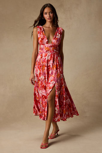 Jaden Pink Multi Abstract Sleeveless Midi Dress 2
