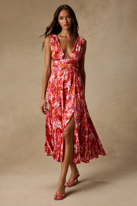Jaden Pink Multi Abstract Sleeveless Midi Dress 2