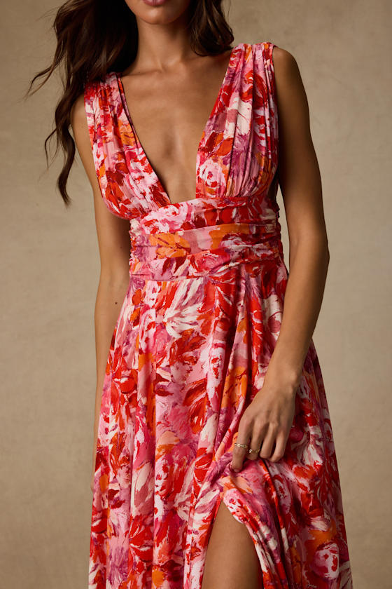 Jaden Pink Multi Abstract Sleeveless Midi Dress 3