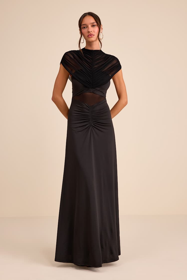 lulus black mesh dress Lulus | Black Mesh Column Maxi Dress | Womens | Small (Available in XS, M, L, XL)