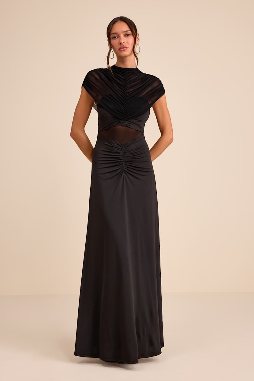 Black Mesh Maxi Dress - Mock Neck Maxi Dress - Black Maxi Dress - Lulus
