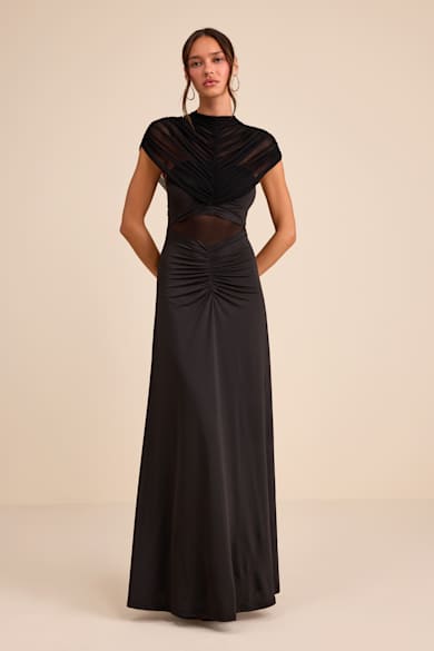 black formal dresses for women Affordable Chic Off-the-Shoulder Front Slit Evening Dresses The fitted bodice provides good support for the neckline and short sleeves FQA Long Black Evening Gowns
