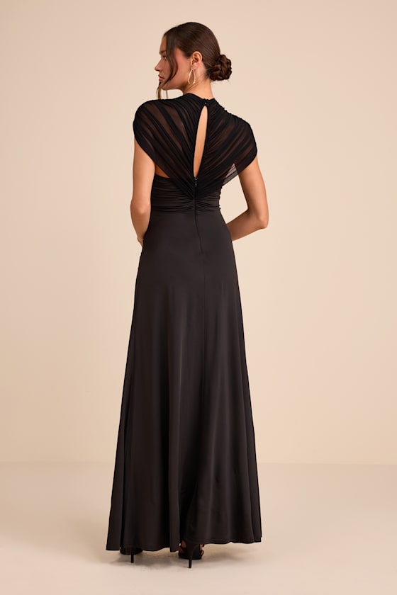 Murielle Black Mesh Ruched Maxi Dress - thumbnail 3