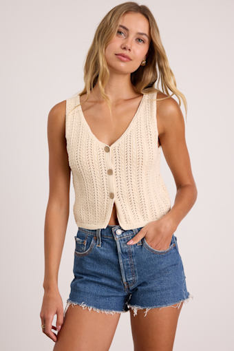 Elite Cuteness Ivory Button-Front Sweater Vest Top 1