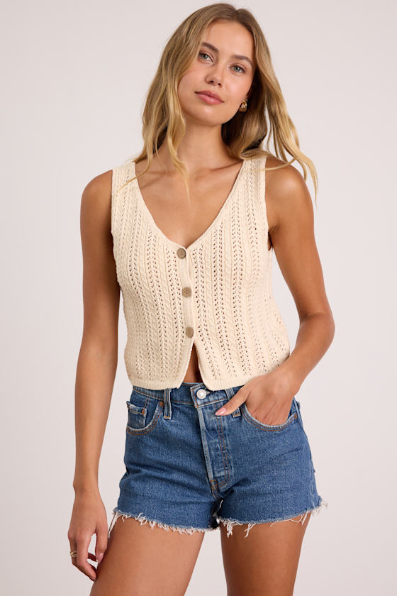 Elite Cuteness Ivory Button-Front Sweater Vest Top 1