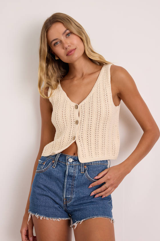 Elite Cuteness Ivory Button-Front Sweater Vest Top - thumbnail 3