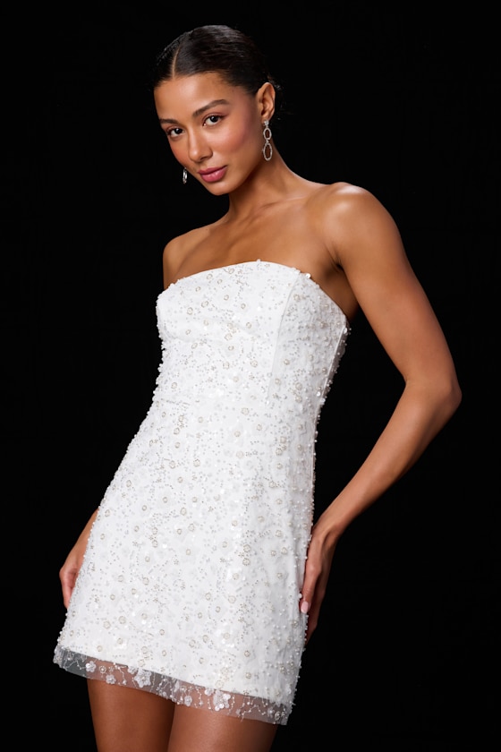 Grecia White Sequin Strapless Mini Dress 1