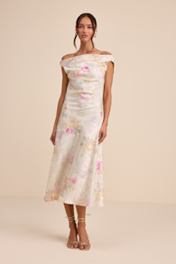 Elyse Ivory Floral Jacquard Satin Midi Dress 1