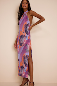 Luala Purple Multi Print Plisse Backless Maxi Dress 1