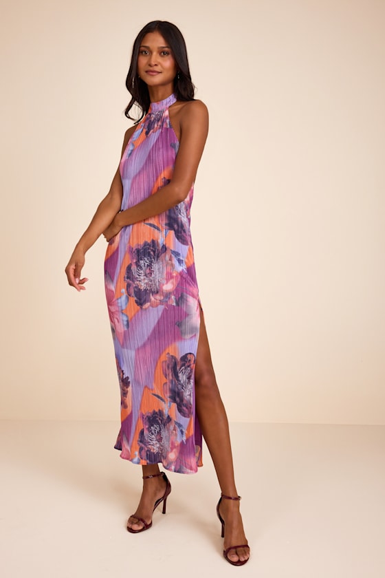 Luala Purple Multi Print Plisse Backless Maxi Dress 2
