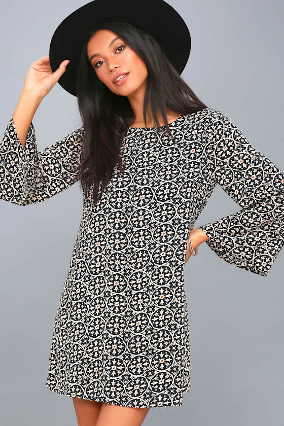 Barcelona Black Print Shift Dress 3