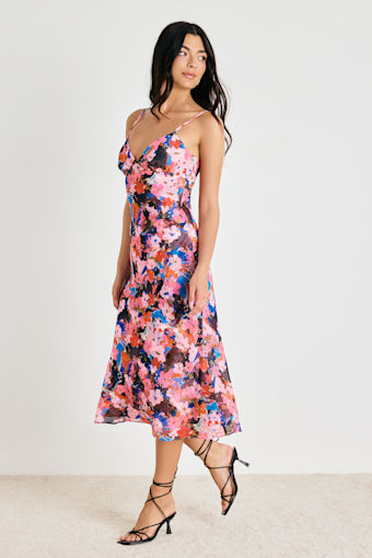 Tisa Pink Multi Floral Slip Midi Dress 4