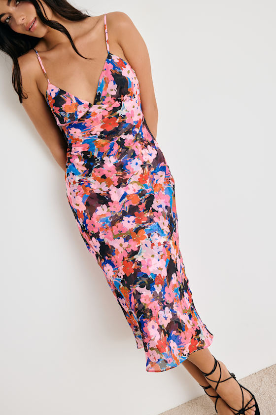 Tisa Pink Multi Floral Slip Midi Dress 6