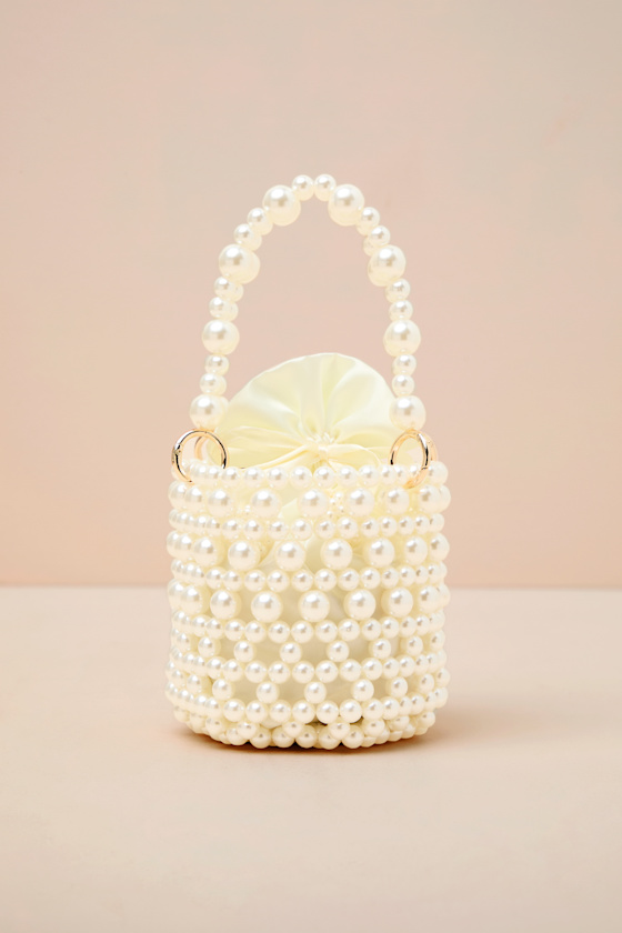 White Pearl Crossbody - Pearl Bucket Bag - Crossbody Bucket Bag
