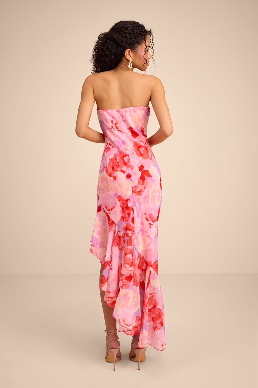 pink floral asymmetrical dress Pink Floral Dress - One-Shoulder Midi Dress - Asymmetrical Dress