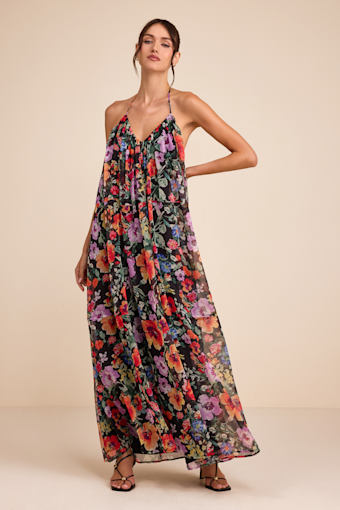 Ardelia Black Multi Floral Backless Shift Maxi Dress 1