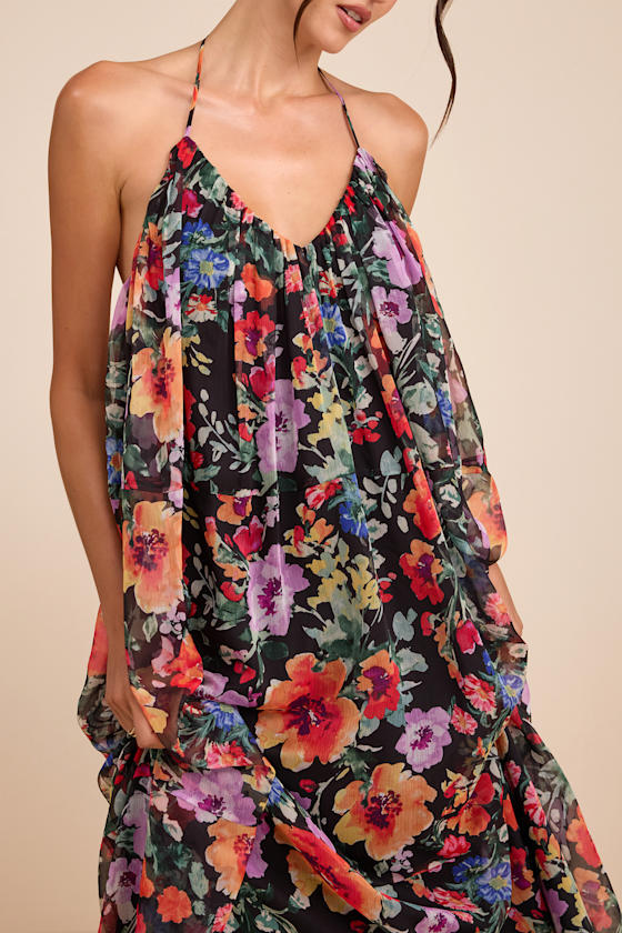 Ardelia Black Multi Floral Backless Shift Maxi Dress 2