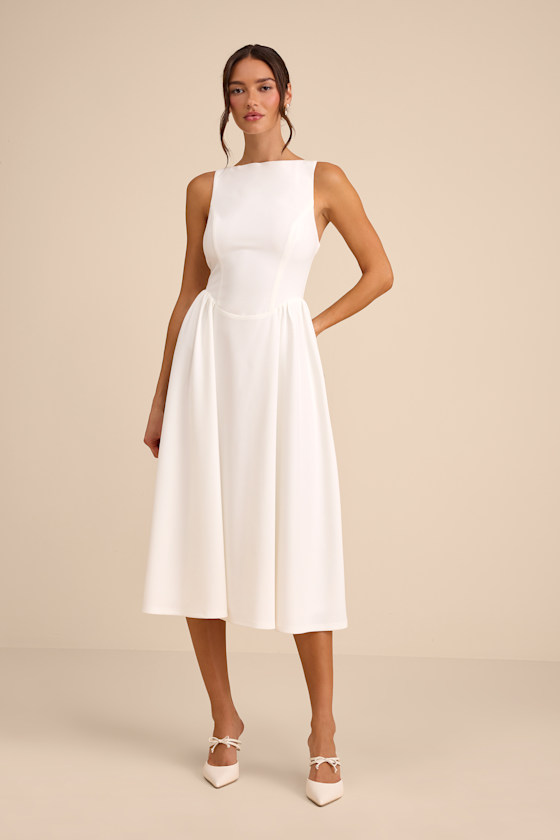 a line midi denim dress Julia Dress Elegant A-Line Fit and Flare Midi Dress main image 1