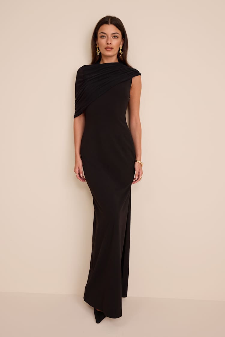 Black Column Dress - Black Asymmetrical Dress - Overlay Dress - Lulus
