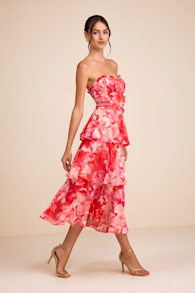 Vaya Red Multi Floral Tiered Midi Dress 1