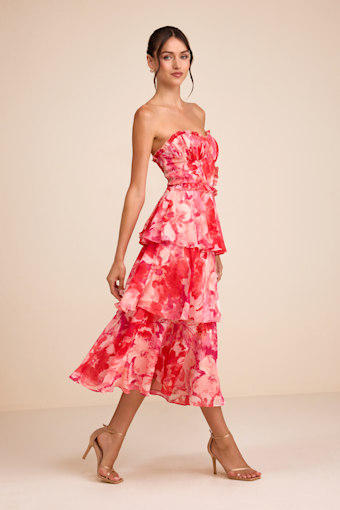 Vaya Red Multi Floral Tiered Midi Dress 1
