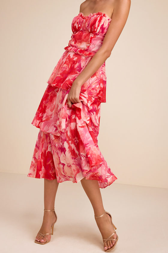 Vaya Red Multi Floral Tiered Midi Dress 2