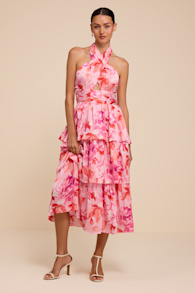 Ashlyn Pink Floral Tiered Midi Dress 2