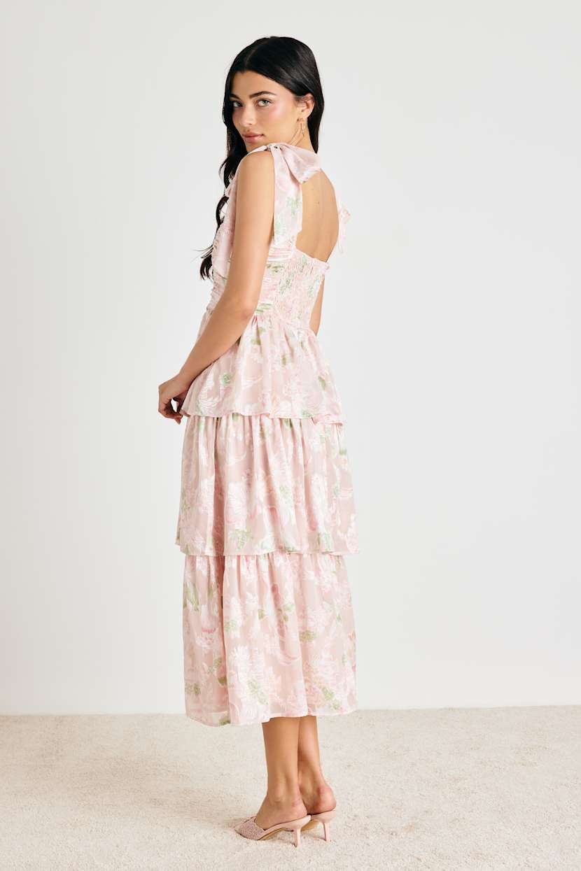 knee length dresses for ladies Perfect Day Satin Midi Dress Blush main image 0