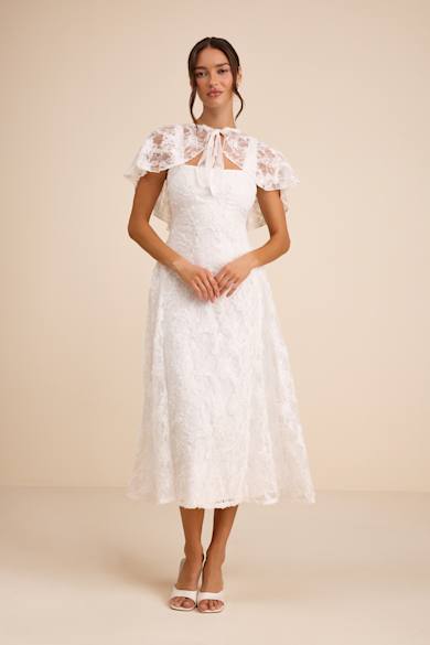 midi white graduation dress with sleeves Wedtrend Women Elegant White Graduation Dress with Lace A Line Long Sleeves  Boho Maxi Dress – WEDTREND main image 1