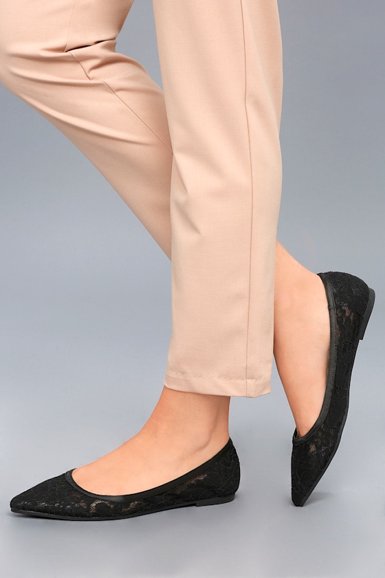 Delancey Black Lace Pointed Flats 5